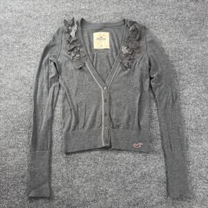Vintage Y2K Hollister Shirt Top Long Sleeve Ruffle Flowers Size Medium Grey